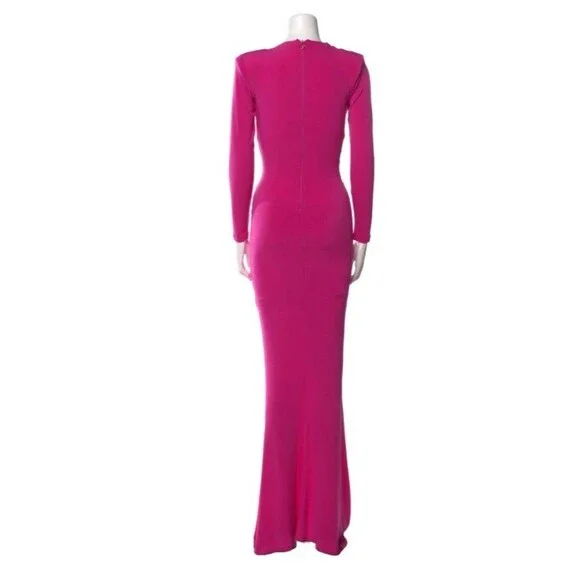 $299 retail-NWT-Nooki REVOLVE Farrah Plunge V-Neck Gown-Cerise(deep pink)-Small - Picture 4 of 7
